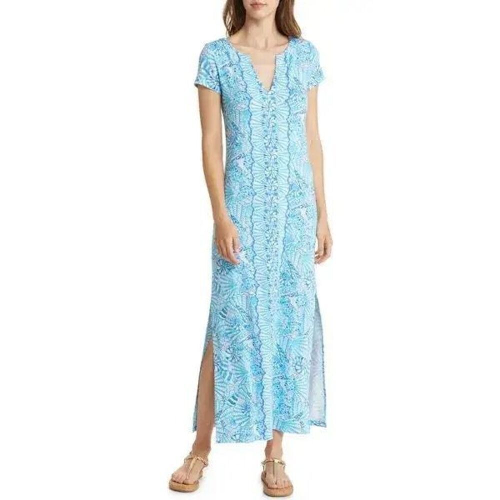 Lilly Pulitzer Sophiletta Short Sleeve Maxi Dress in Amalfi by the Seashore Blue